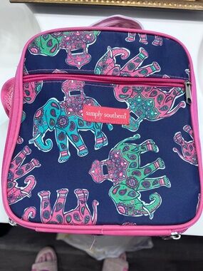 Simply Southern Navy Lunch Bag with Pink & Teal Elephant Pattern